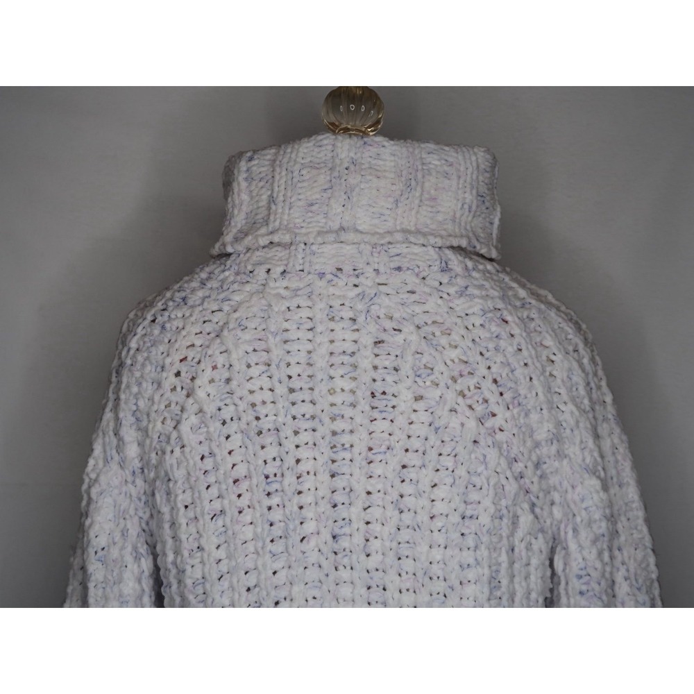 POL SMST289 Chunky Cable Knit Turtleneck Sweater White Speckled Balloon Sleeve M - Picture 7 of 8